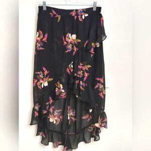 New Women's A New Day Floral Asymmetrical Ruffle Wrap Skirt Black Medium